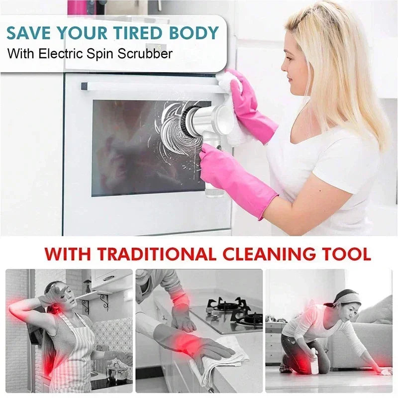 SOLVESSI Electric Spin Scrubber – Cordless Cleaning Brush with Replaceable Heads