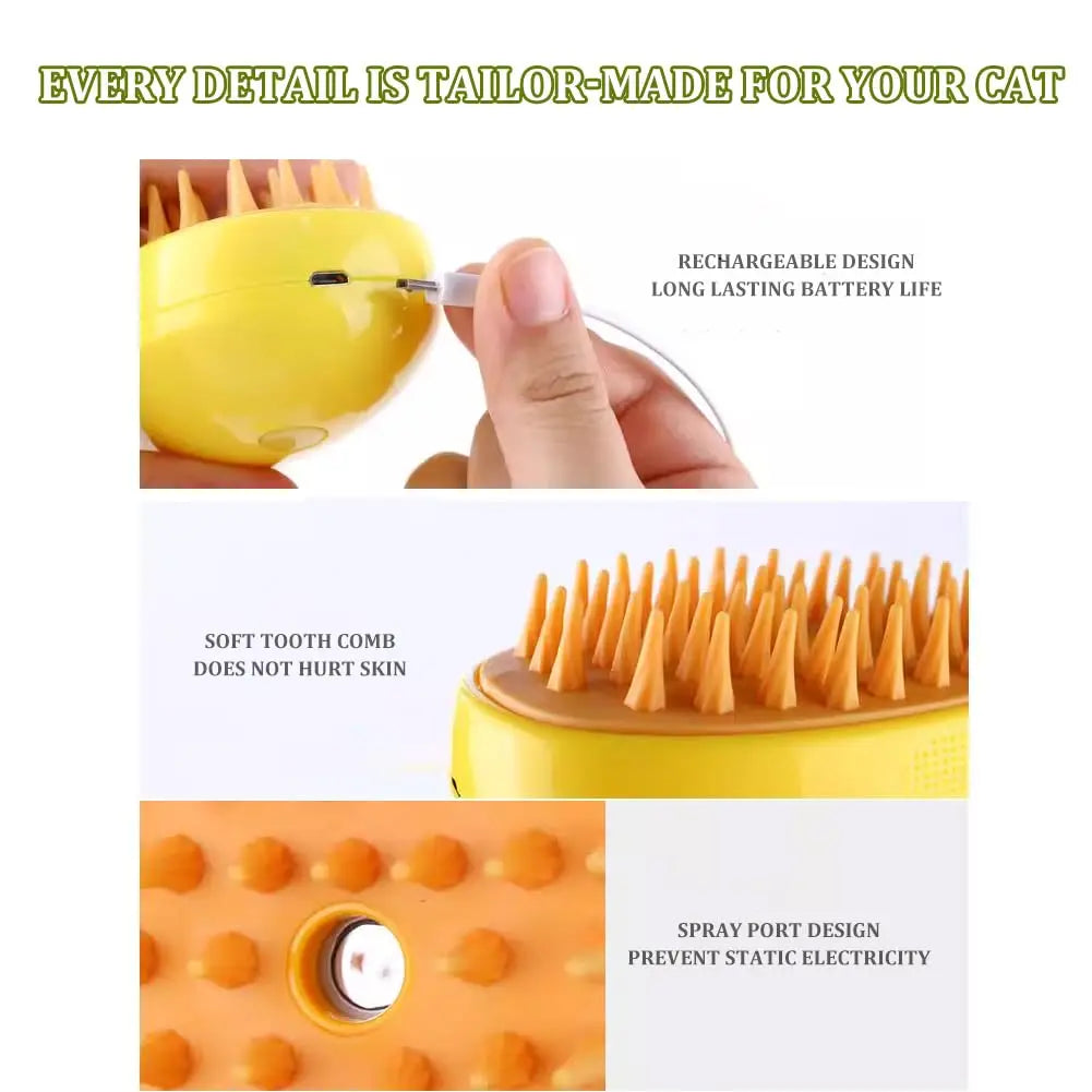 SOLVESSI 3-in-1 Steam Cat Brush – Self-Cleaning Grooming Brush for Cats & Dogs