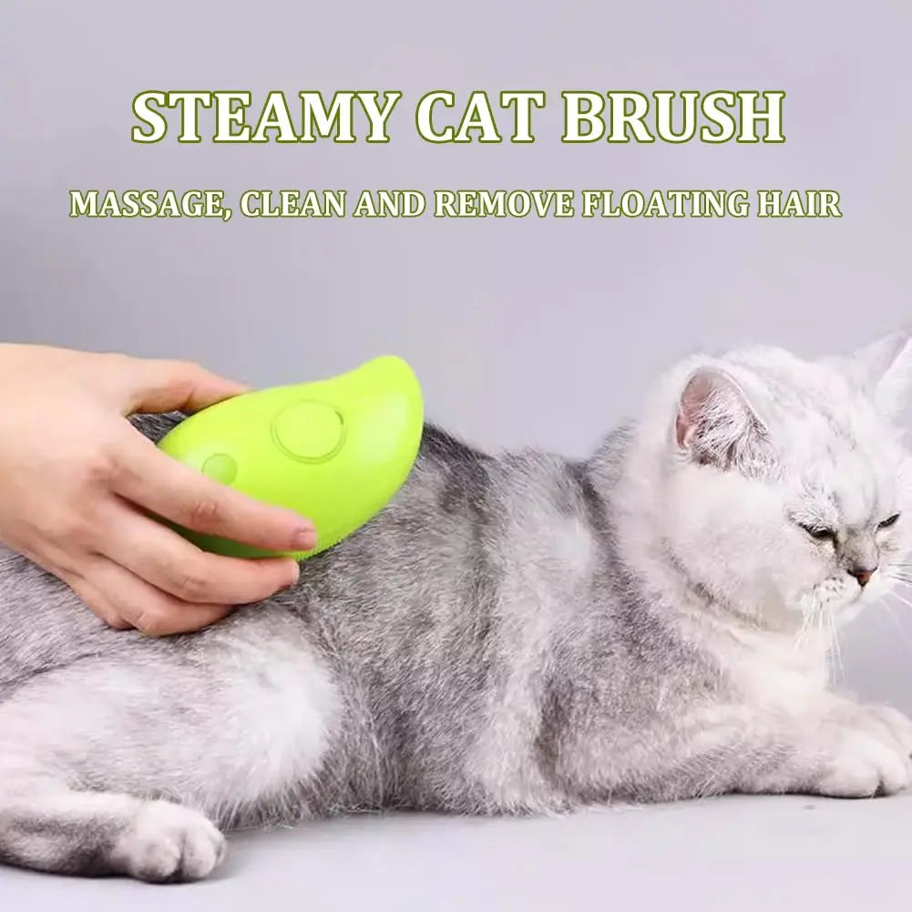 SOLVESSI 3-in-1 Steam Cat Brush – Self-Cleaning Grooming Brush for Cats & Dogs