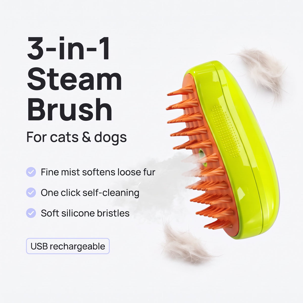 SOLVESSI 3-in-1 Pet Steam Brush