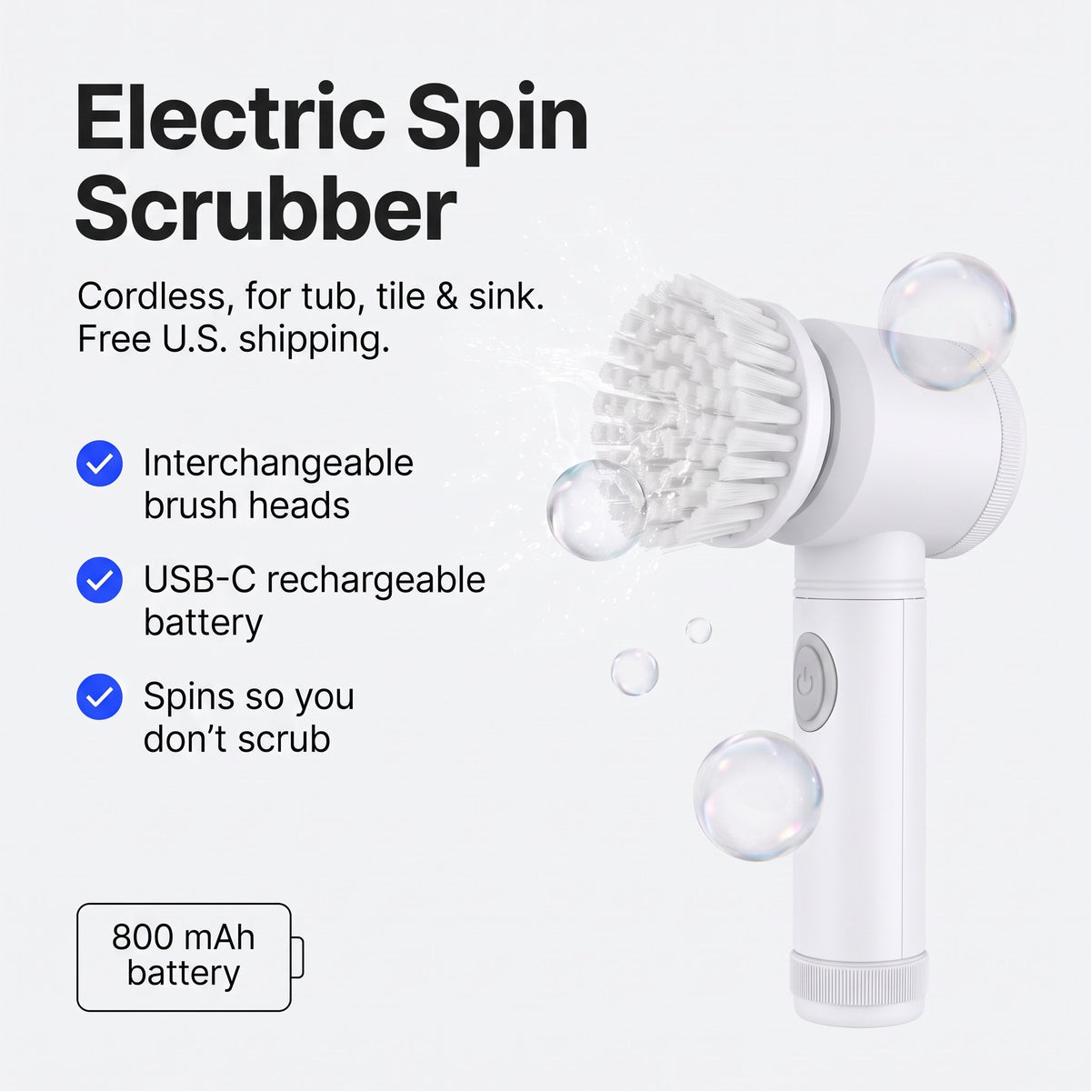 SOLVESSI Electric Spin Scrubber – Cordless Cleaning Brush with Replaceable Heads