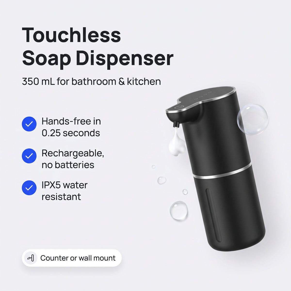 SOLVESSI Touchless Liquid Soap Dispenser – 350 mL