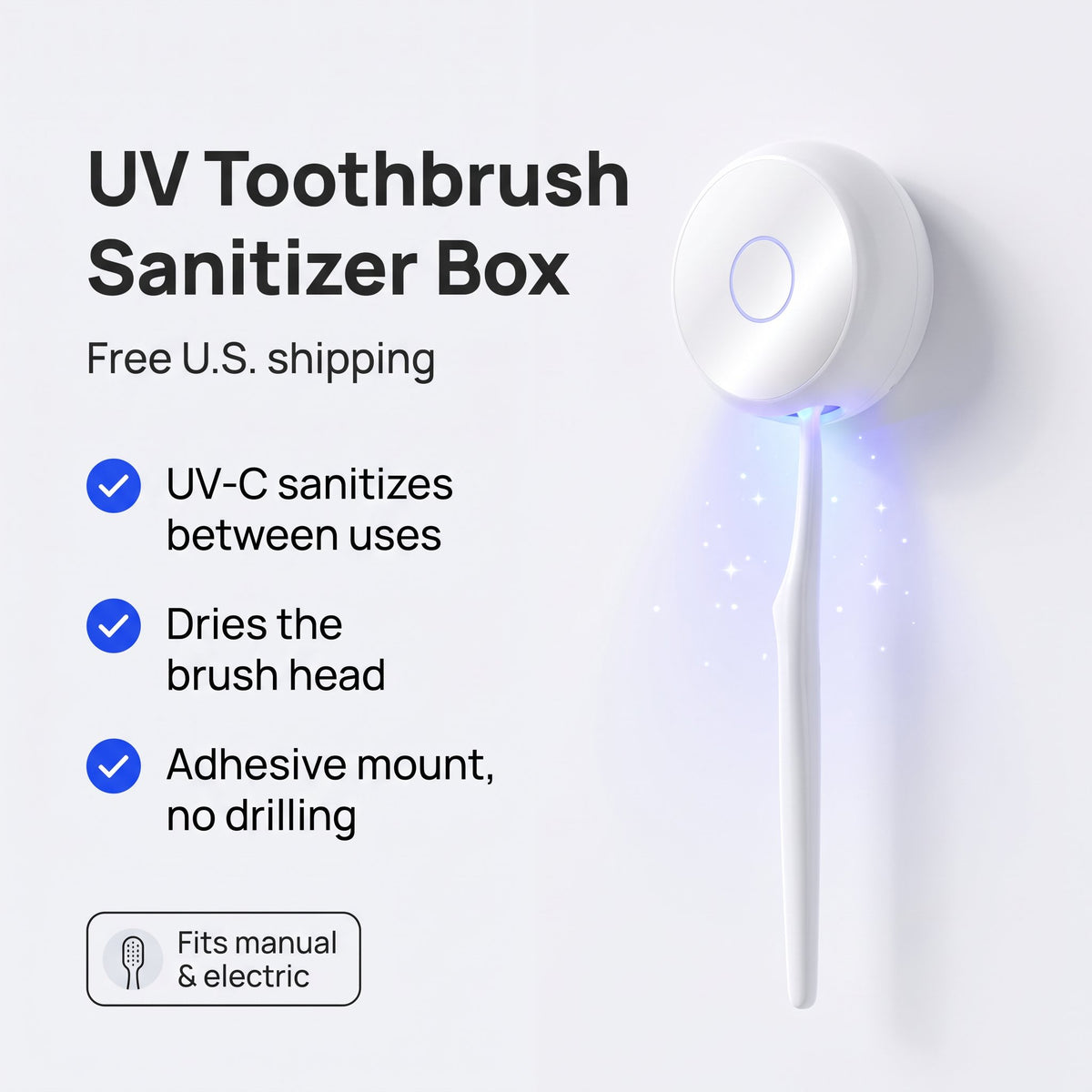 SOLVESSI UV Toothbrush Sanitizer Box – Wall-Mounted UV-C Sterilizer with Drying, Ships from the U.S.